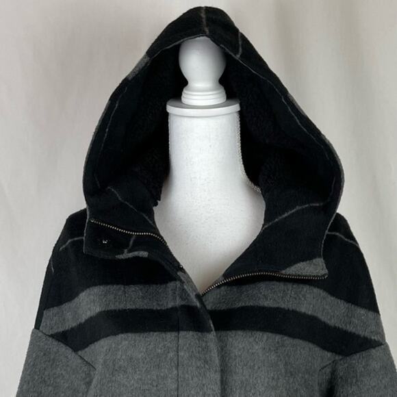 LOFT Black Gray Striped EuroGirl Y2K Academia Hooded Coat NWOT Size SP - Picture 3 of 12